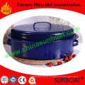 Blue Color MID-Size Carbon Steel Enamel Oval Roaster with Rack